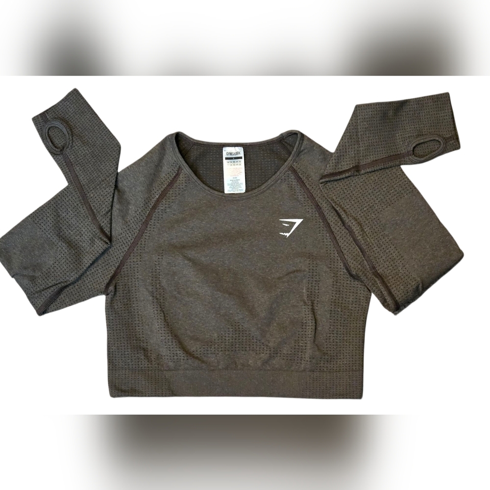 SOLD!! Gymshark Vital Seamless Brown Fitted Long Sleeve Crop Top - Picture 7 of 9